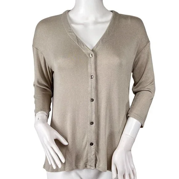 J Jill Wearever Collection Lightweight Button Up Beige 3/4 Sleeve Cardigan Sz XS - Picture 1 of 8